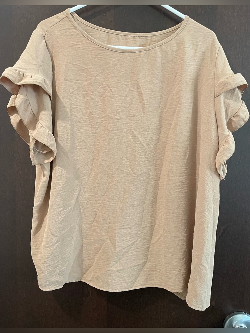 SHEIN Beige Ruffle Short Sleeve Women’s Blouse Size 2XL Flutter Sleeve